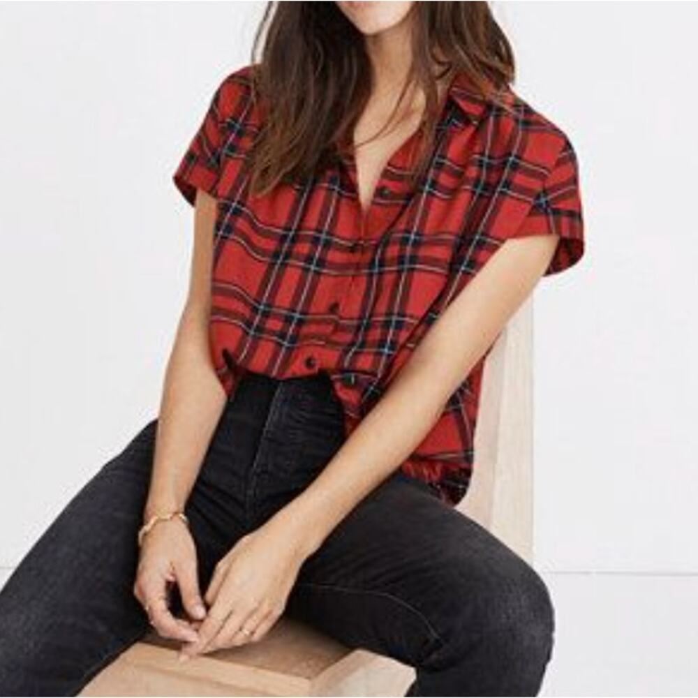 Madewell Central Shirt XS Dahl Plaid Red Button Front Cotton